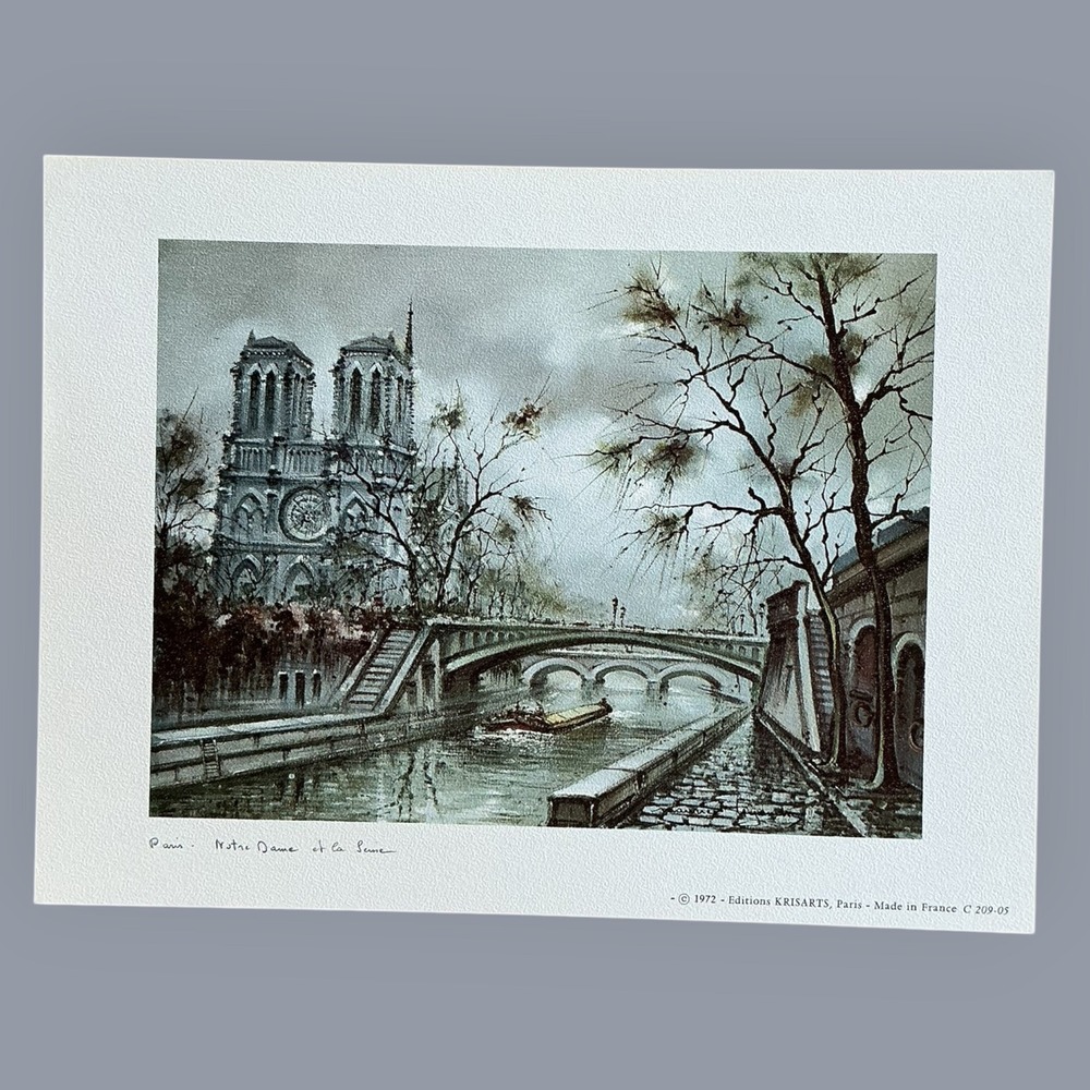 Vintage 1972 Editions KRISARTS Paris Notre Dame et la Seine Art Print